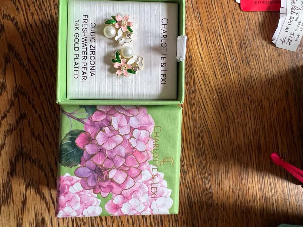 Charlotte & Lexi Floral Stud Earrings with Cubic Zirconia and Freshwater Pearl